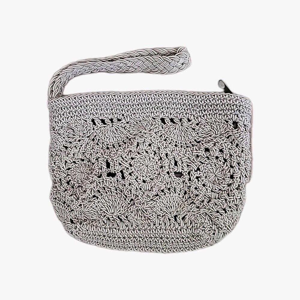 Kathie Lee Collection Crocheted Wristlet Purse Hippie Boho Beige Cottagecore EUC